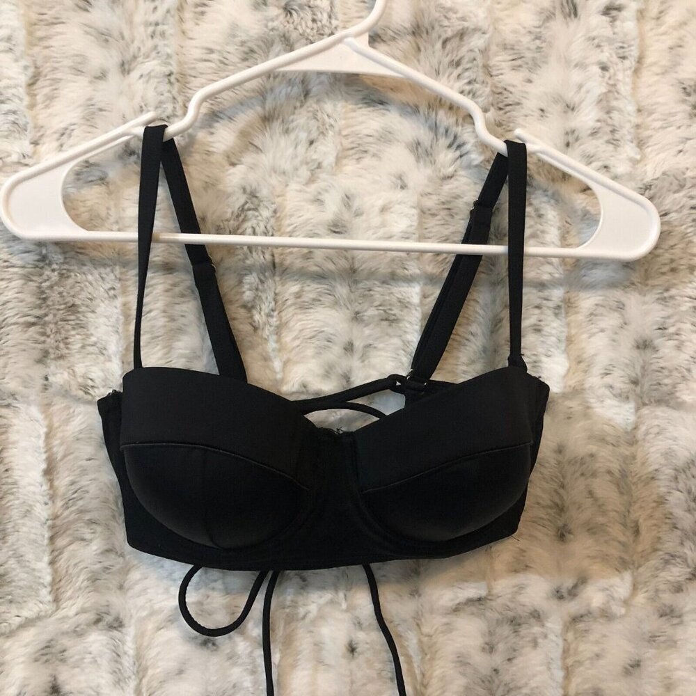 Adore Me Lace Up Back Corset Underwired Demi Cup Bra Black 32D